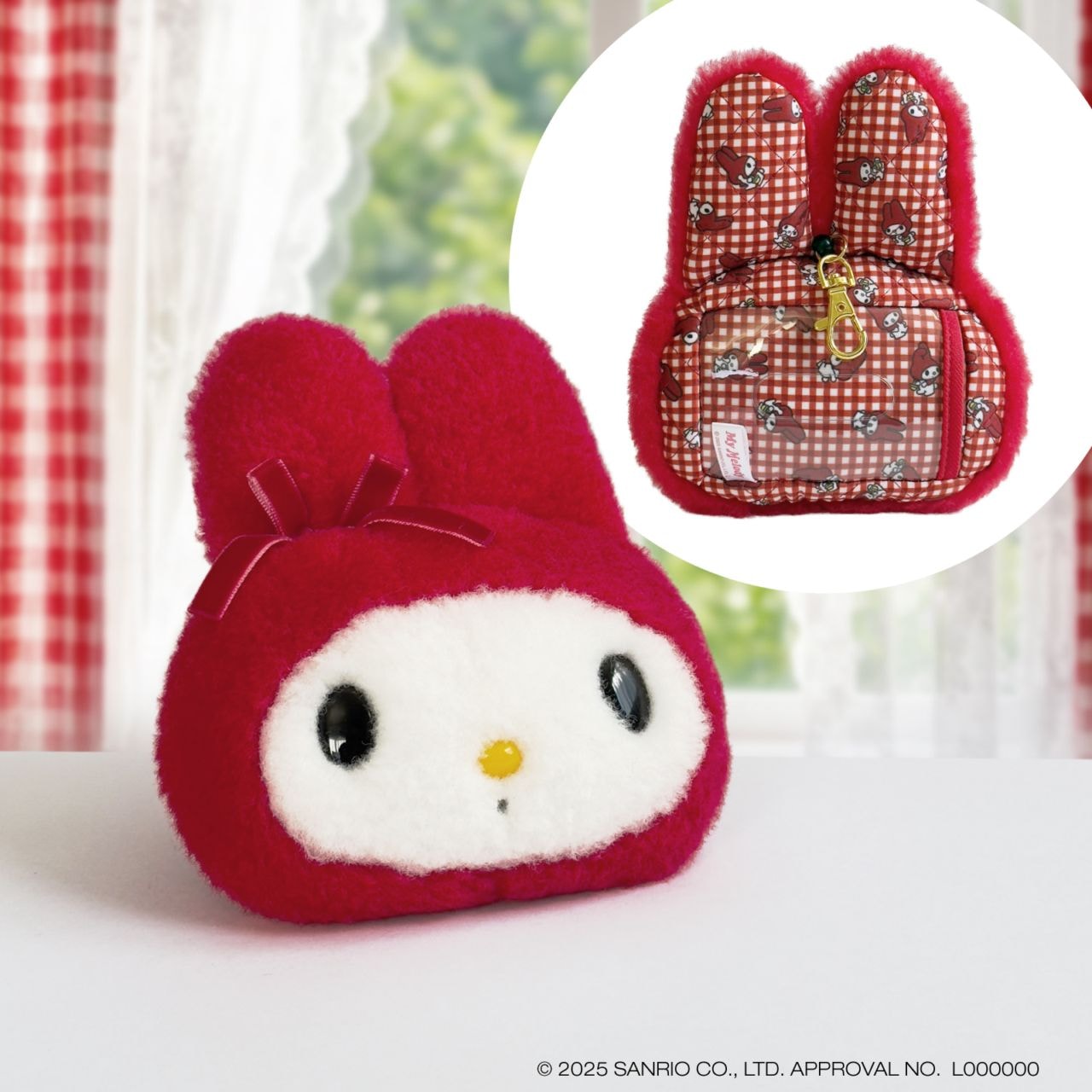 マイメロディ 赤チェック フェイスパスケース